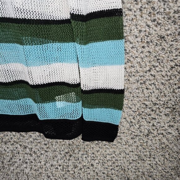 Talbots Top Womens SP Petite Small Blue Striped Open Knit Linen Blend Ladies - Picture 2 of 7